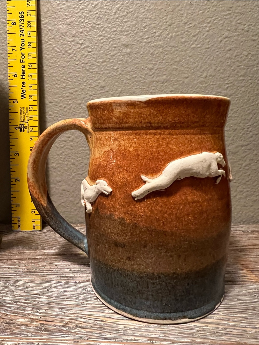 Handcrafted Brown to Blue Gradient Ceramic Mug with Greyhound Relief